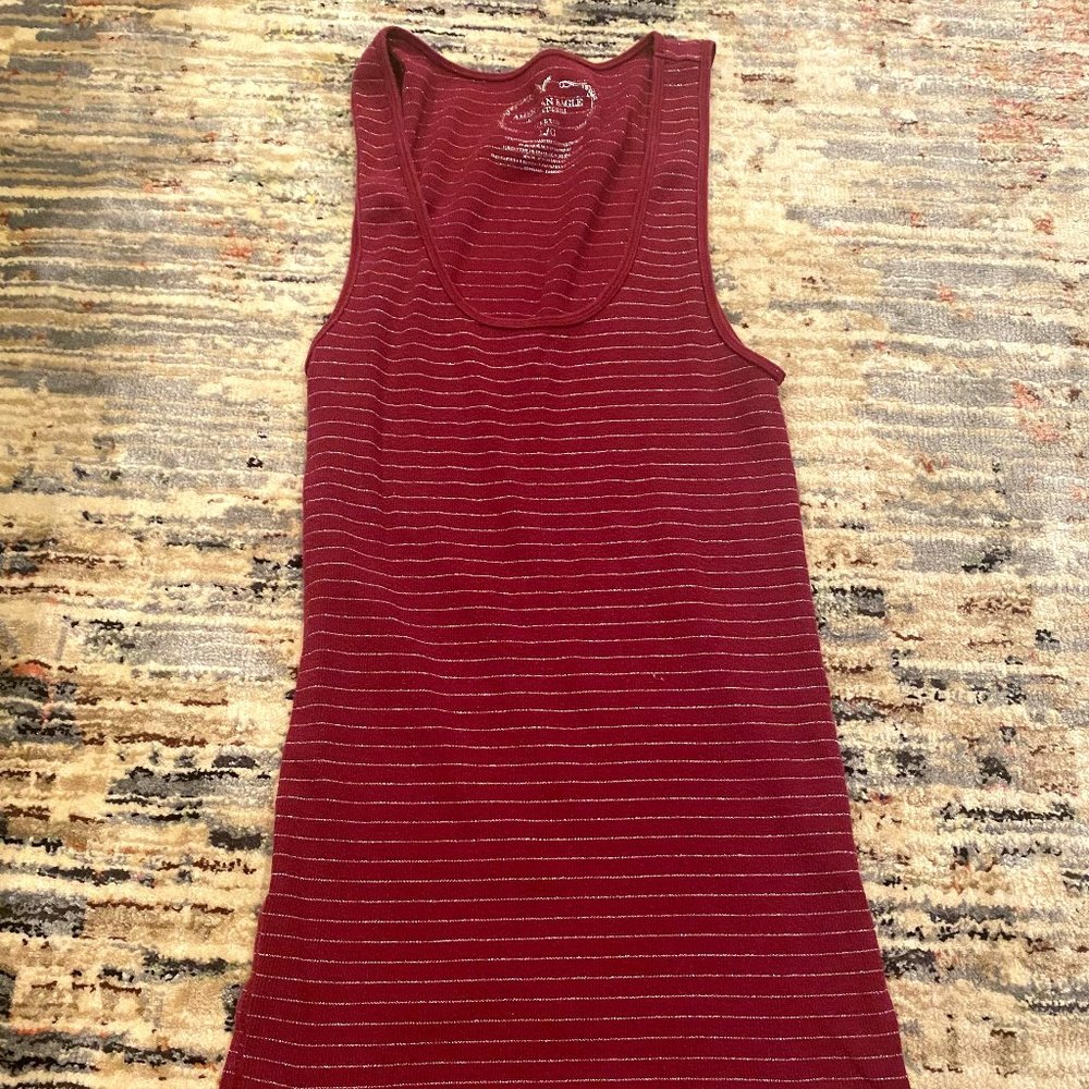 American Eagle Maroon and Silver Stripe Tank Size L